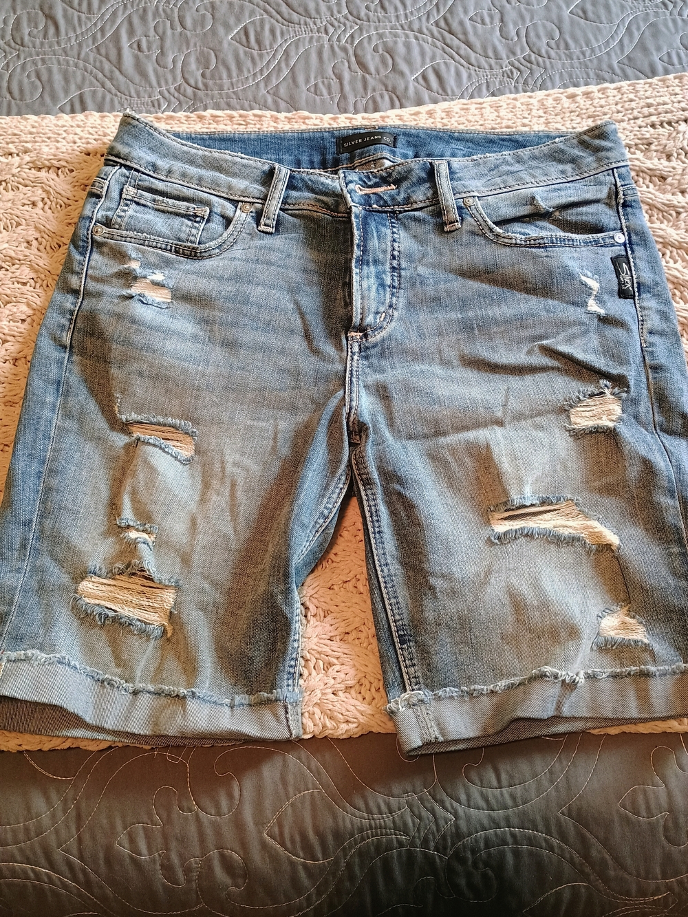 Silver Jeans Light Blue Distressed Denim Bermudas